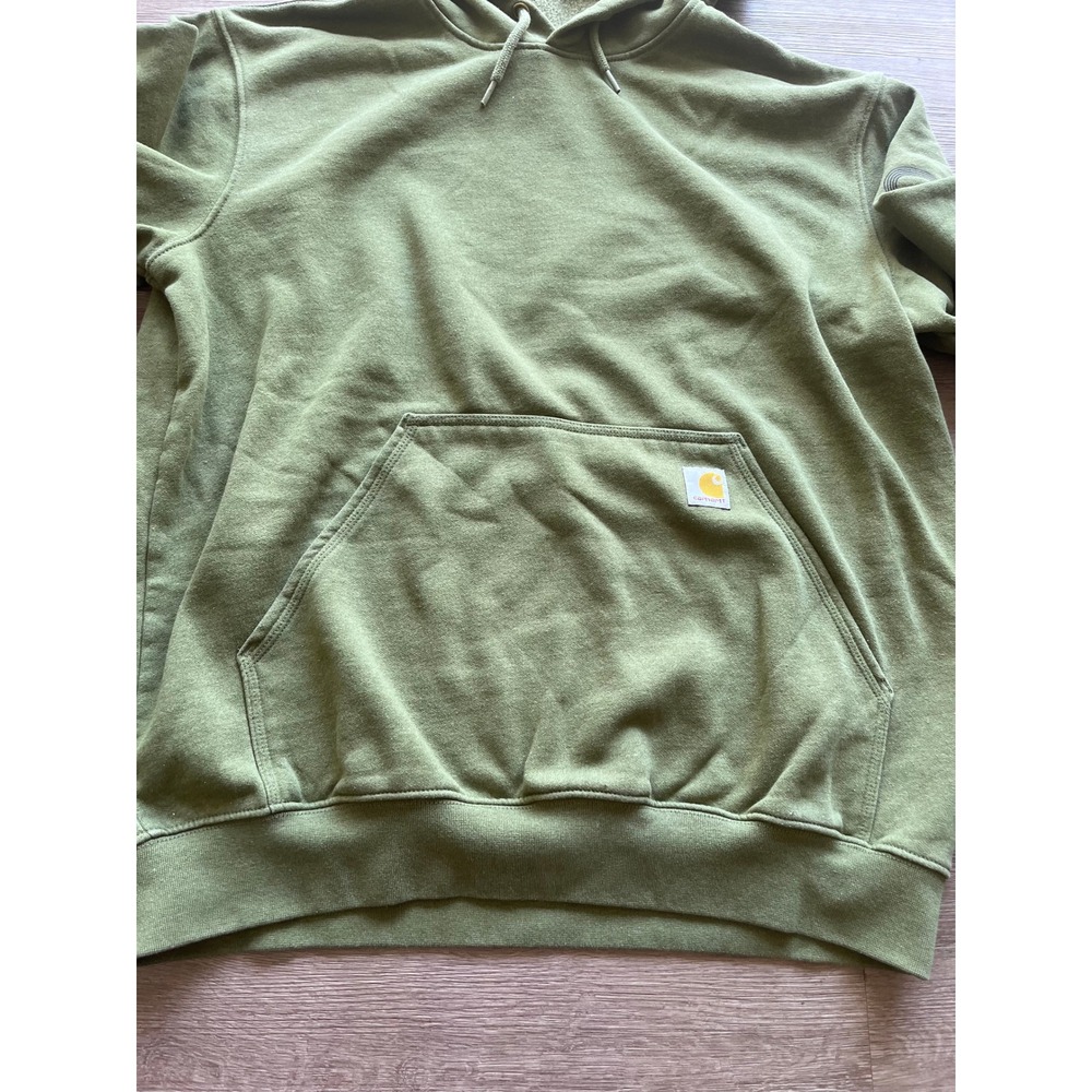 Carhartt Mens Loose Fit Spell Out Sleeve Logo Hoodie Olive Green L Fleece - Picture 4 of 15